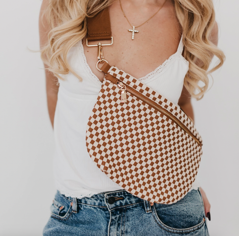 Westlyn Woven Bum Bag Brown Checkered