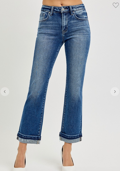 Annie Risen Mid Rise Straight Cuffed Jeans