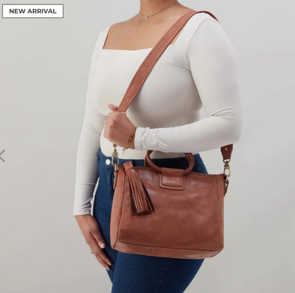 HOBO Leather Handbag Shelia Medium Satchel Burnished Saddle