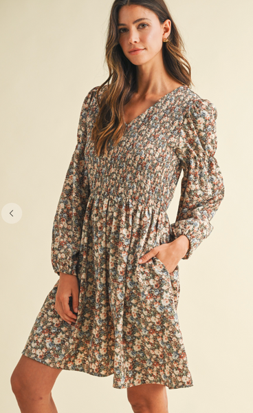 Vintage Flower Print Mini Dress