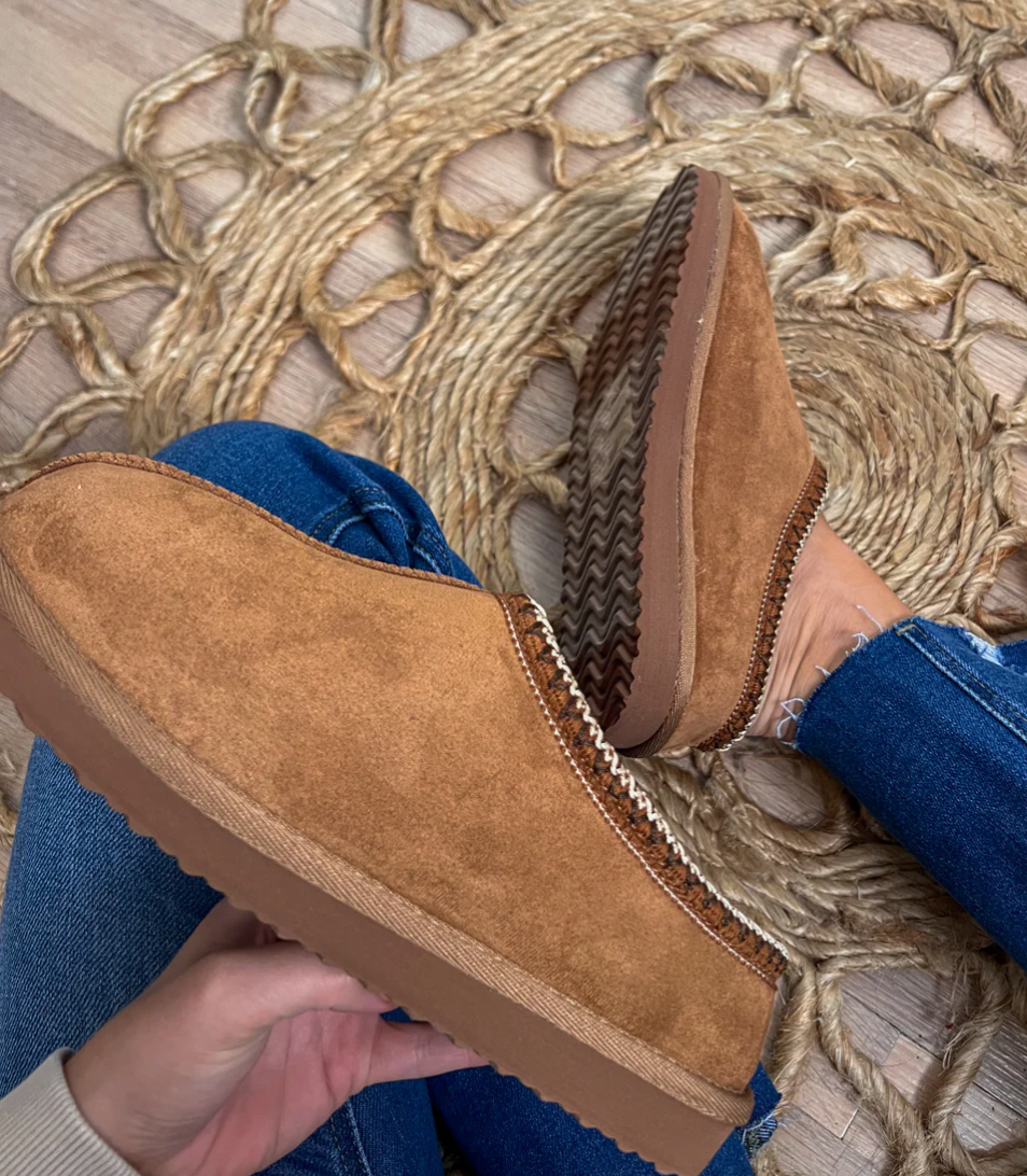 Brown suede shoes slippers fuzzy 