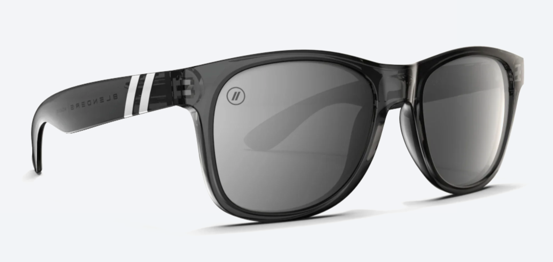 Black sunglasses with gray lenses on a white background