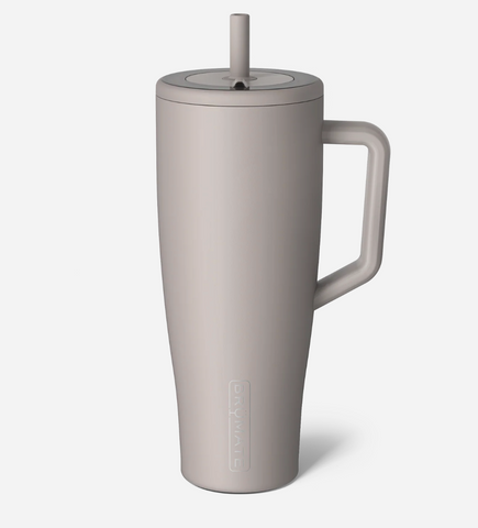 mocha mug with handle and straw lid on a white background