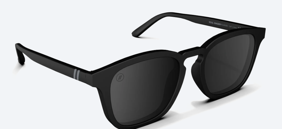 Black sunglasses with dark lenses on a white background
