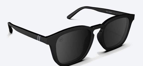 Black sunglasses with dark lenses on a white background