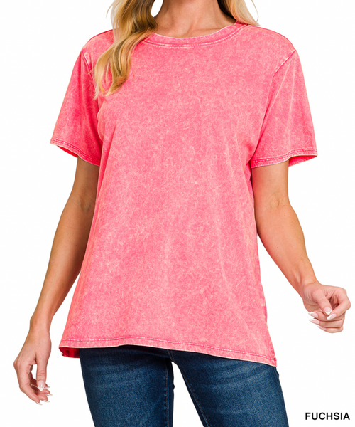 Washed Out Short Sleeve Top Fuchsia