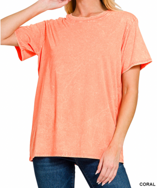 Washed Out Short Sleeve Top Coral