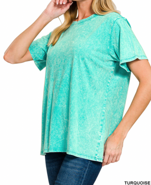 Washed Out Short Sleeve Top Turquoise