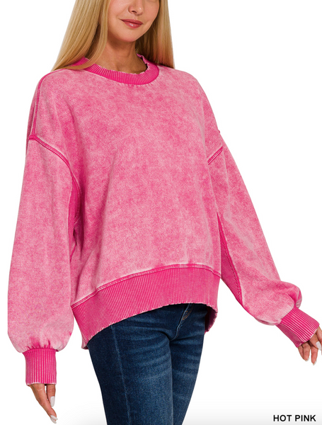 Oversized Washed Fleece Pullover