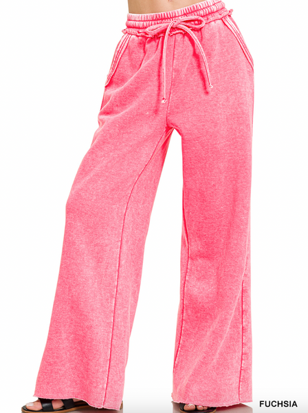 Washed Palazzo Pocket Sweatpants Fuchsia