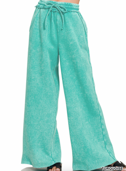 Washed Palazzo Pocket Sweatpants Turquiose