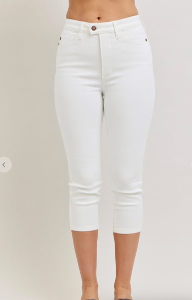 Judy Blue High Rise White Denim Capris