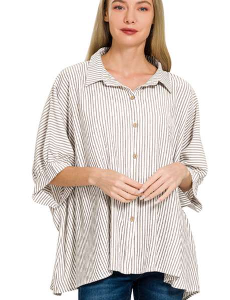 Stripe Button Down Boxy Top