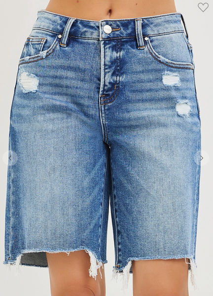 Risen High Rise Tummy Control Slouchy Bermuda Denim Shorts