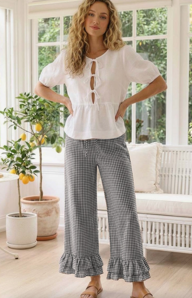Black & White Gingham Ruffled Hem Pants