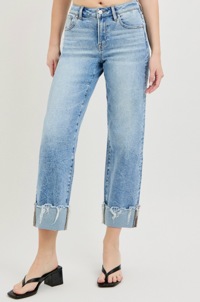 Risen High Rise Crop Boyfriend Cuffed Jeans