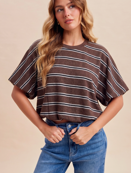 Striped Bubble Top Brown