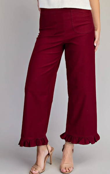Making Wine Ruffle Leg Pants