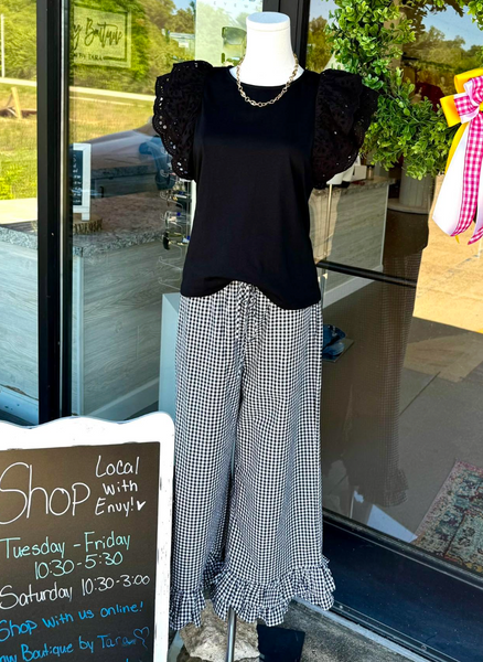 Black & White Gingham Ruffled Hem Pants
