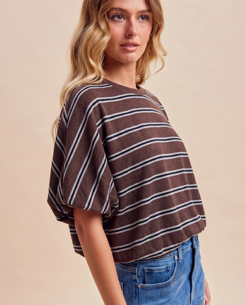 Striped Bubble Top Brown